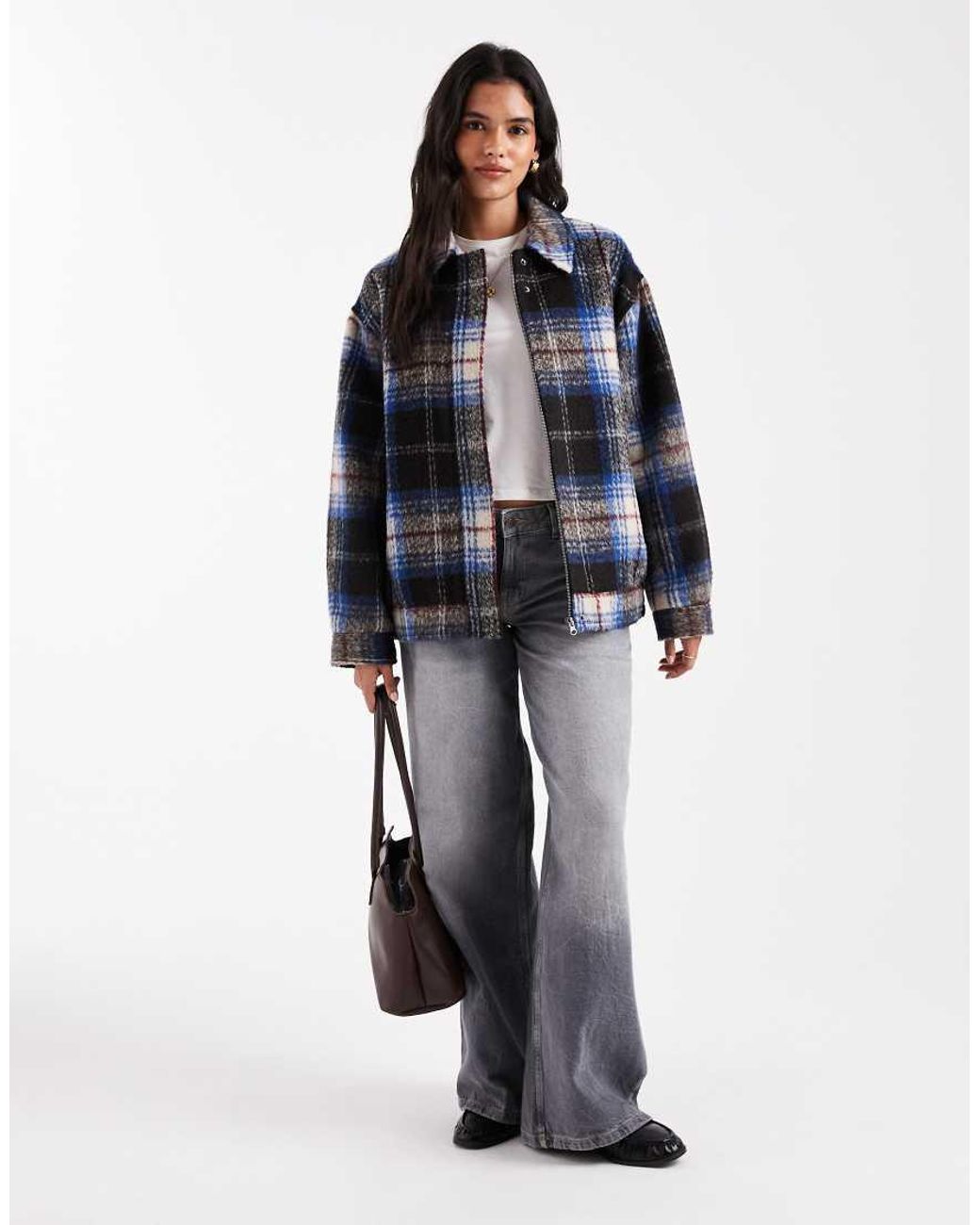 ASOS Blue Top Collar Bomber Jacket With Wool