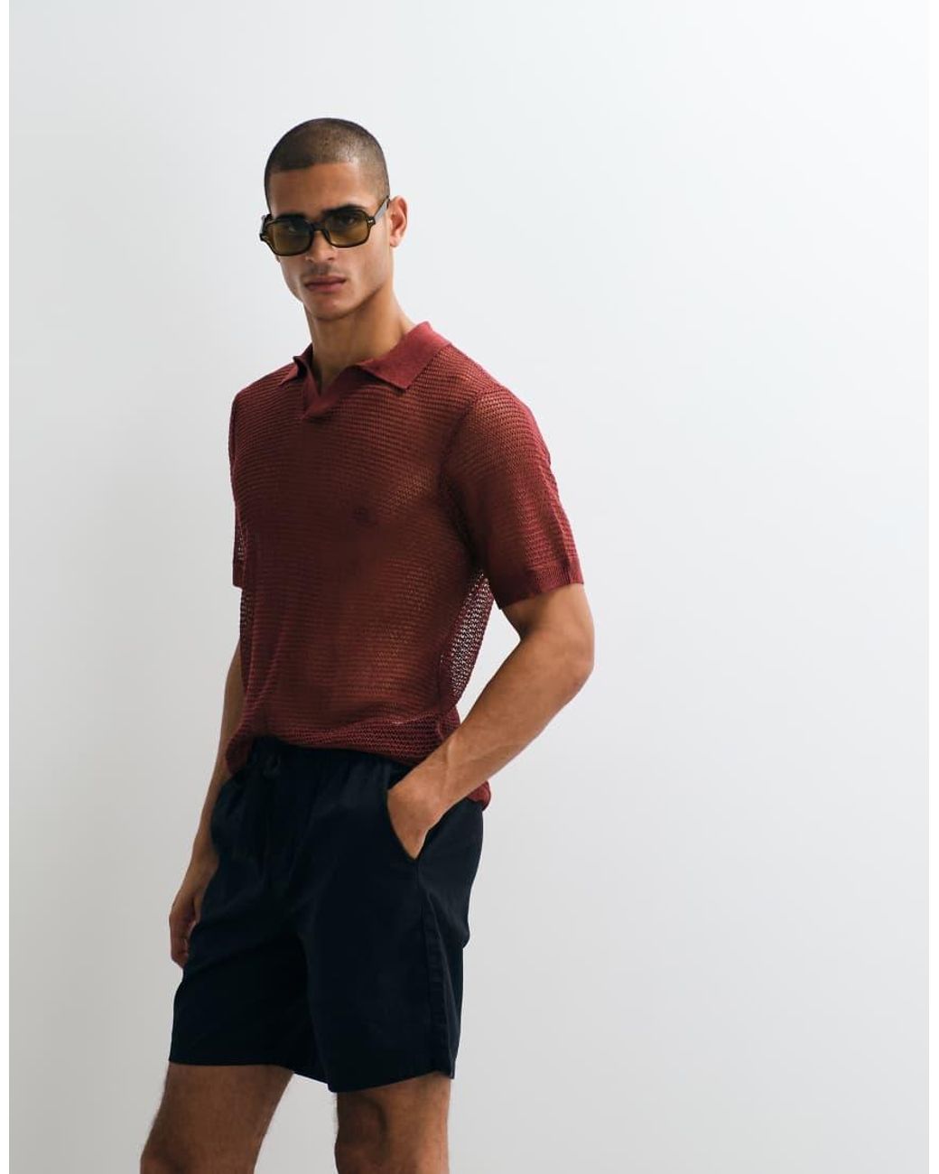 ASOS Black Wide Linen-blend Shorts for men