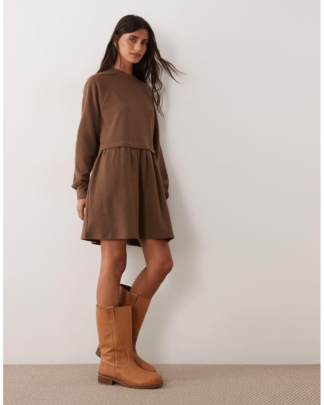 Miss Selfridge Brown Super Soft Brushed Smock Dress