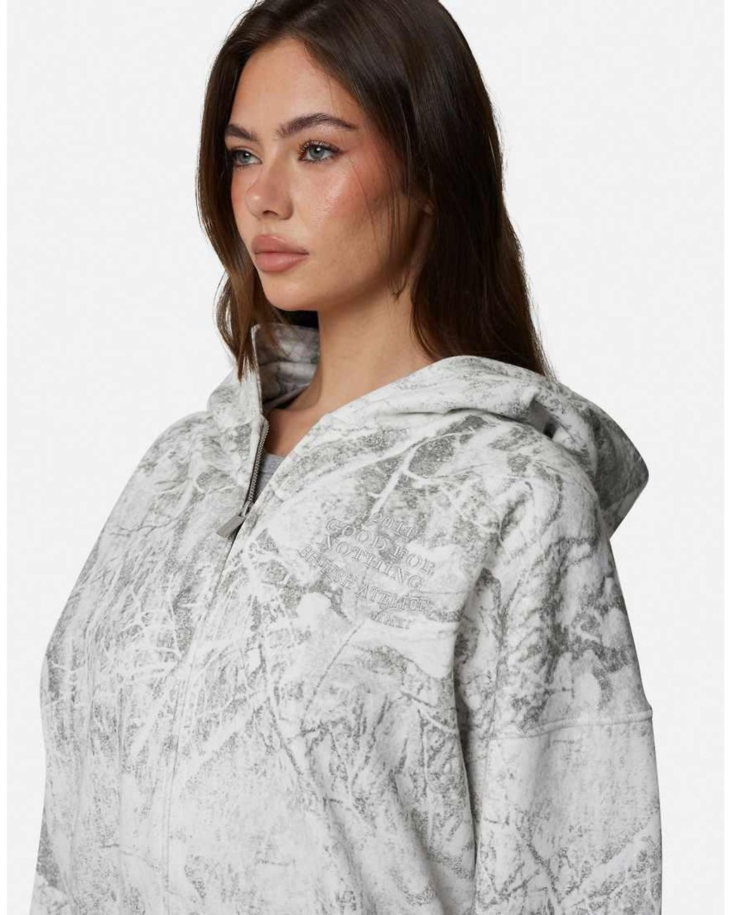 Good For Nothing Gray Baggy Camo Zip Hoodie With Embroidered Logo