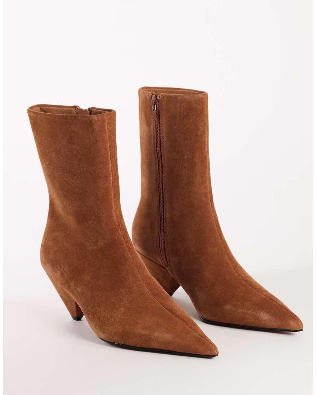 TOPSHOP Brown Kiki Cone Heel Ankle Boots