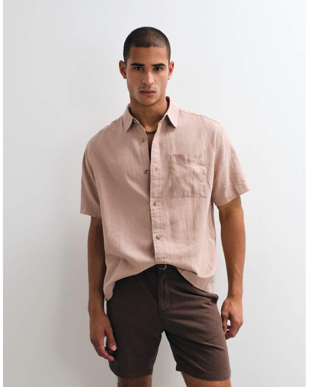 ASOS Pink Relaxed Linen Blend Shirt for men