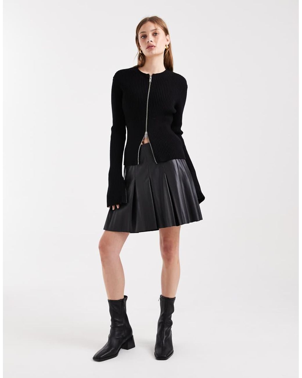 New Look Geplooide Mini Rok Van Imitatieleer in het Black