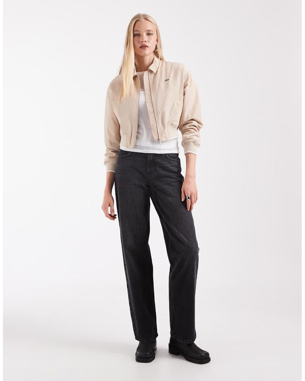 Lacoste Cropped Glanzend Bomberjack in het Natural