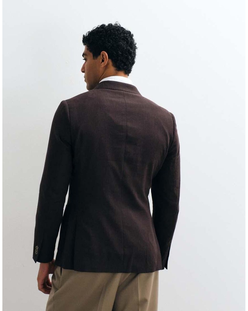 River Island Gray Double Breasted Linen Blend Suit Jacket for men