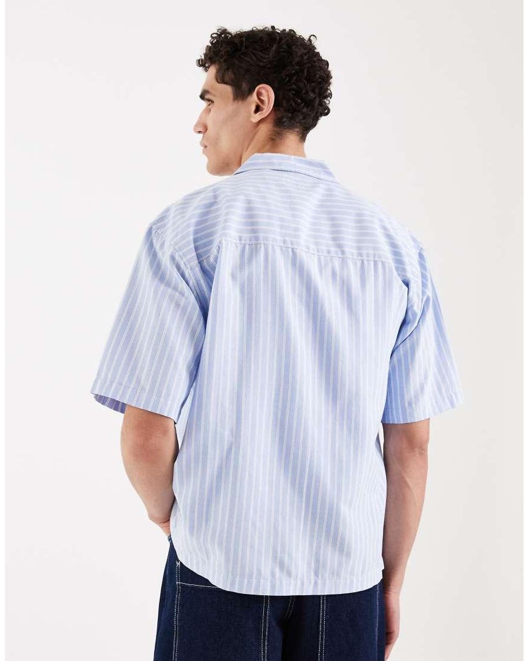 Redefined Rebel White Kabir Oversized Fit Short Sleeve Stripe Shirt for men