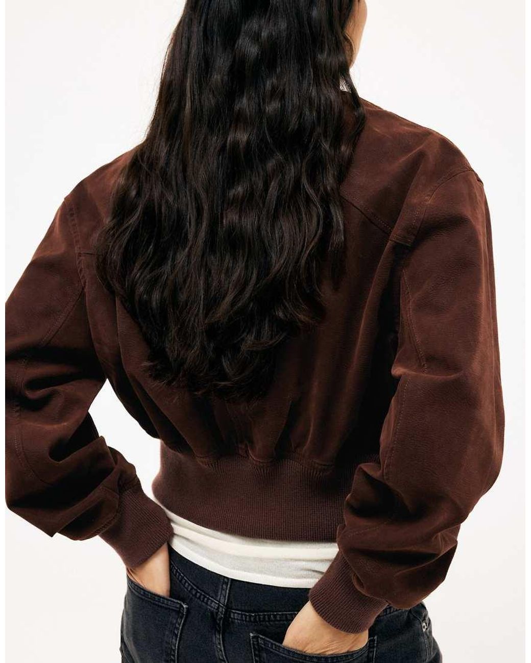 NA-KD Brown Faux Suede Bomber Jacket