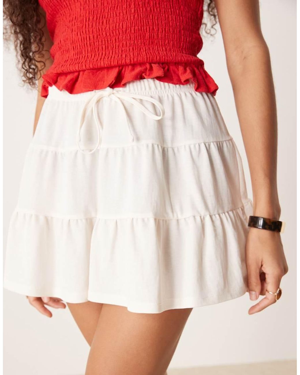 Gina Tricot Red Mini Ruffle Flippy Skirt