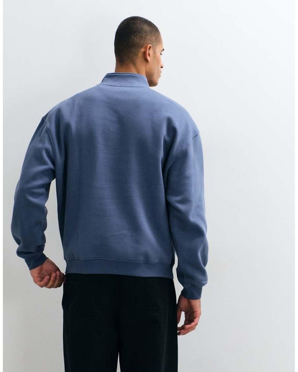 ASOS Blue Essentials Relaxed Fit Quarter Zip Sweatshirt for men