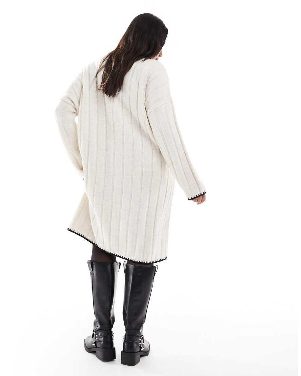 ONLY White Contrast Stitch Knitted Midi Dress