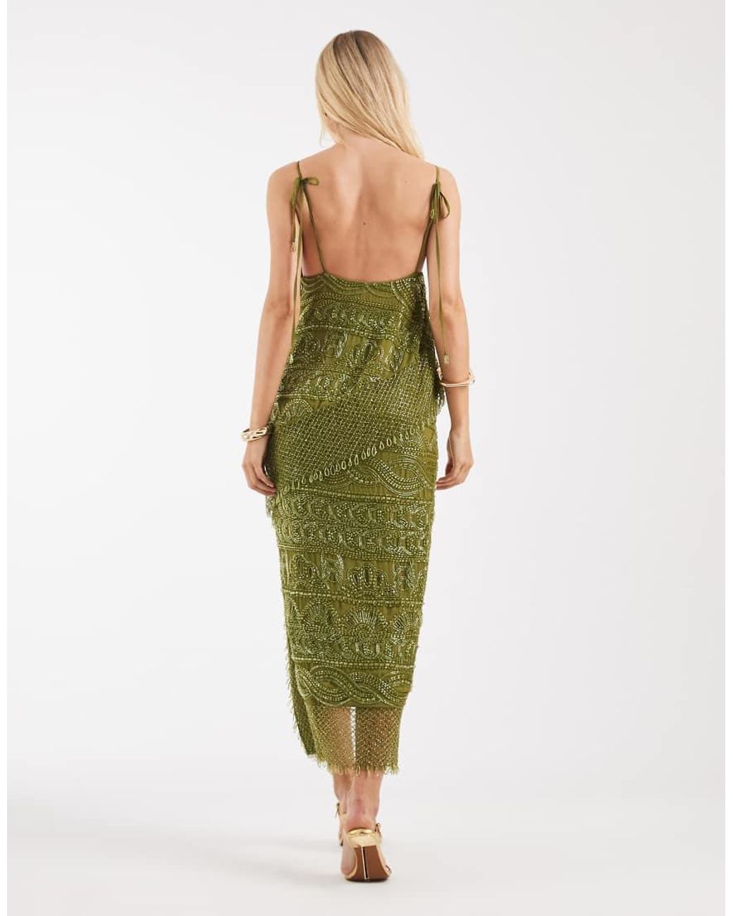 ASOS Green Embellished All Over Beaded Layered Asymmetric Maxi Dress