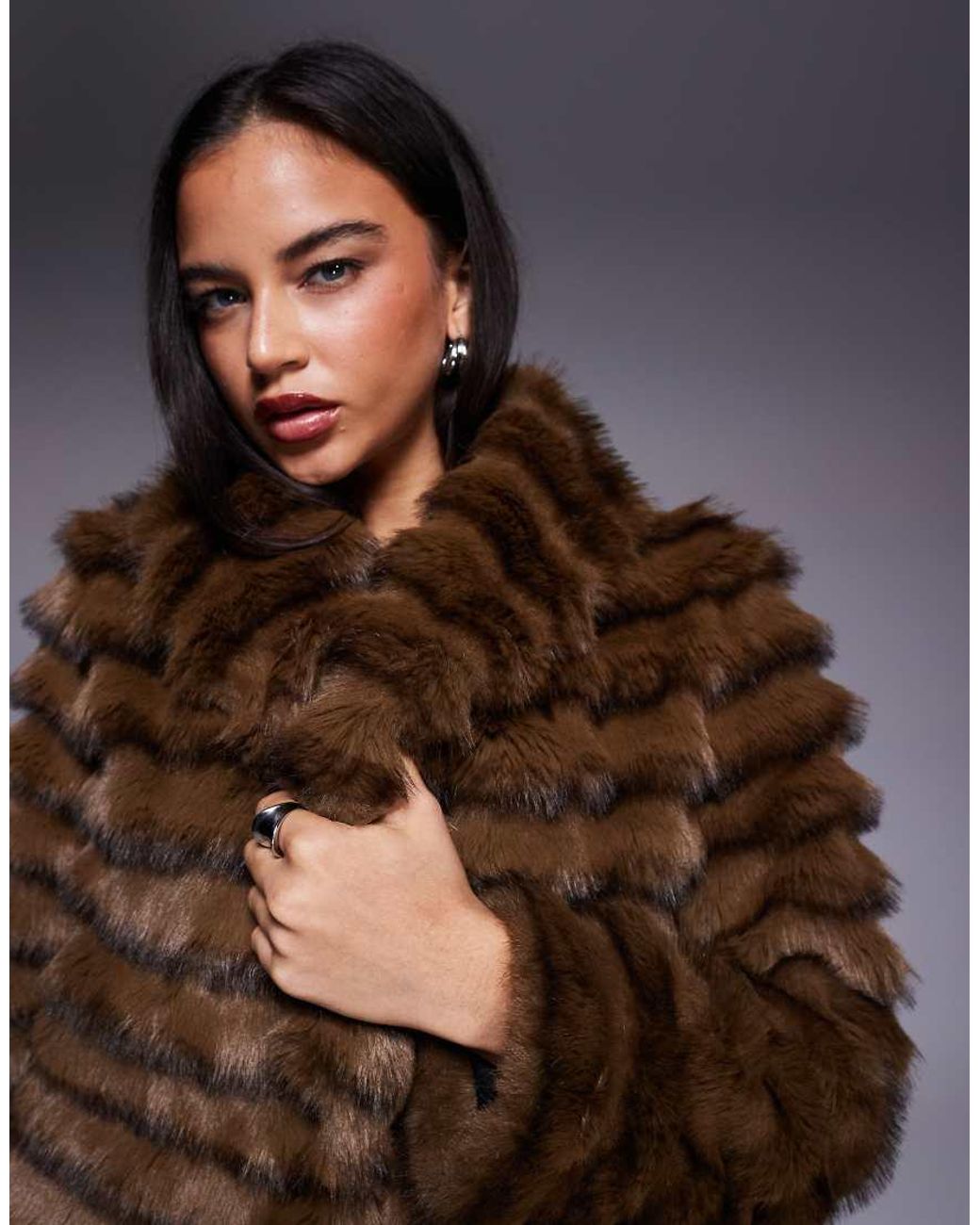 River Island Brown Faux Fur Layered Coat