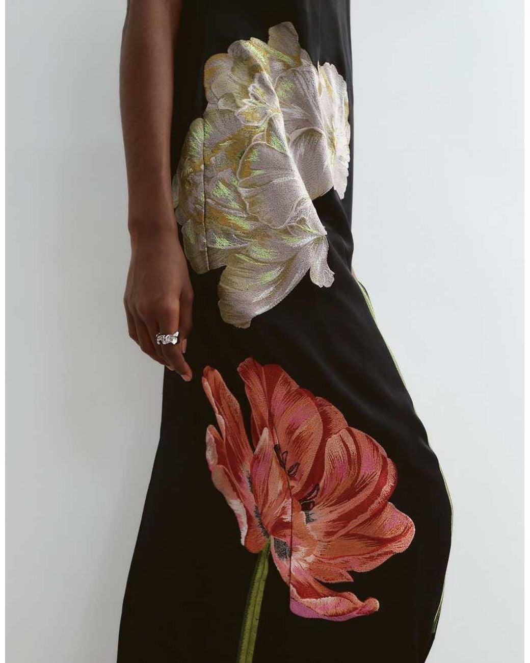 ARRANGE Black Floral Embroidered Satin Overlay Maxi Dress