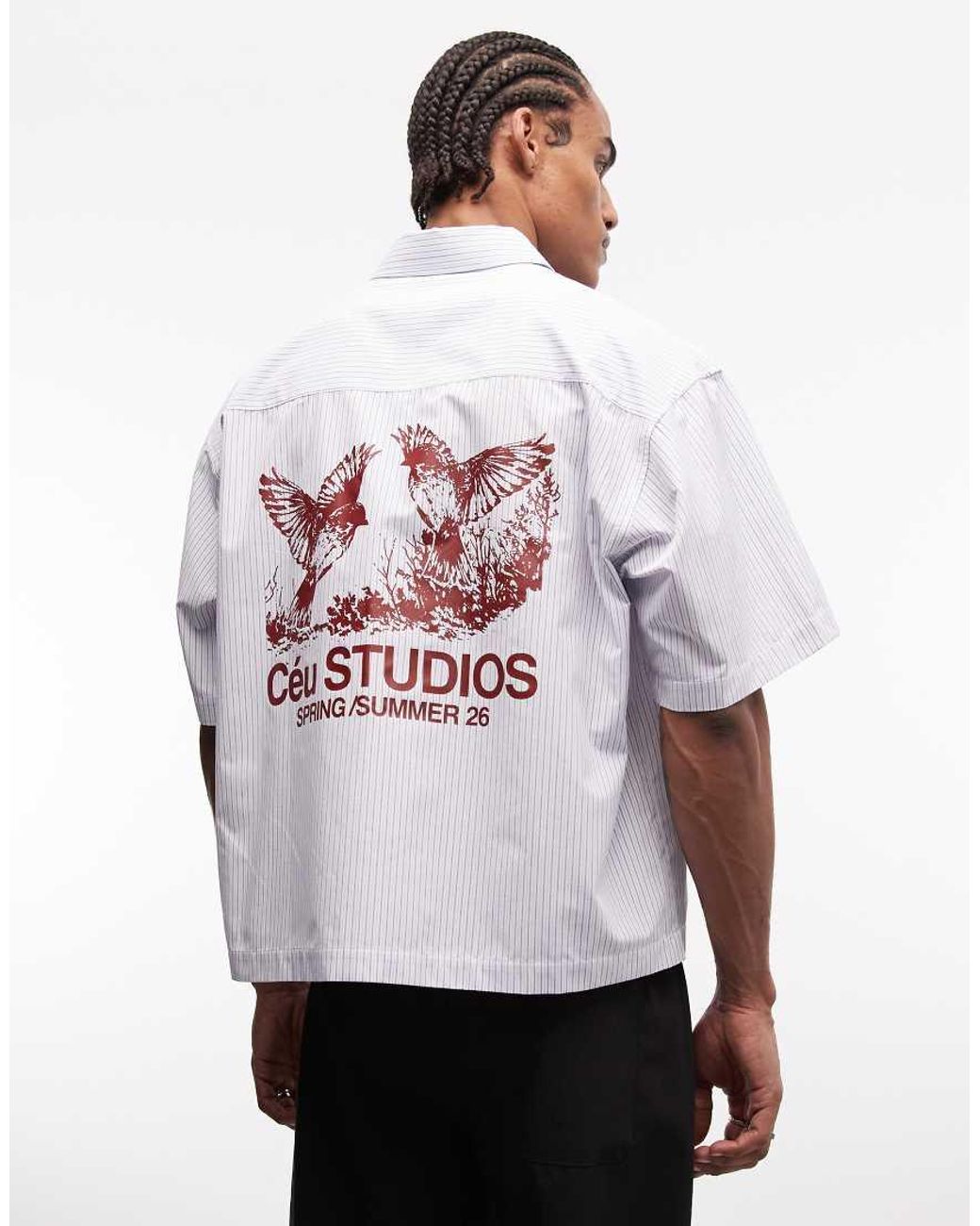 Camicia Oversize Squadrata A Righe Con Stampa Sul Retro di ASOS in White da Uomo