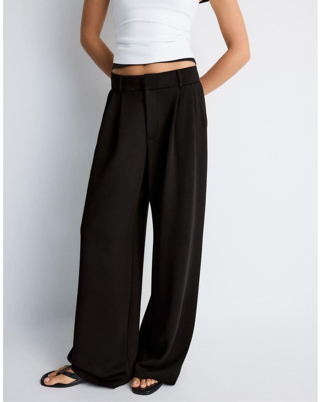 Stradivarius Black Petite Soft-Touch Smart Trousers