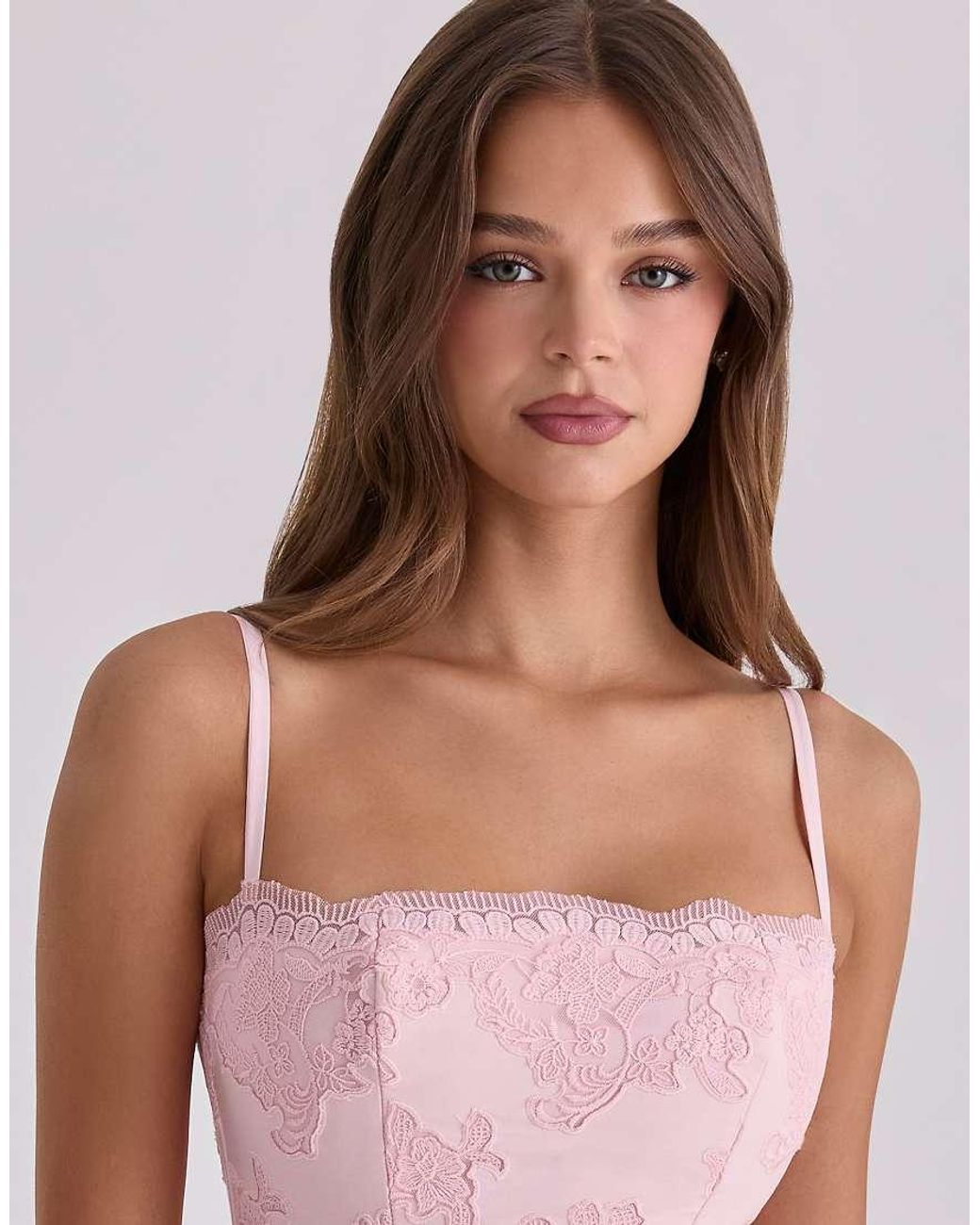 House Of Cb Pink Chloe Cotton Broderie Anglais Lace Midi Sundress