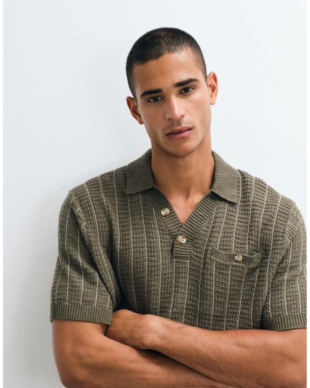 Abercrombie & Fitch Green Knitted Button-up Polo Shirt for men