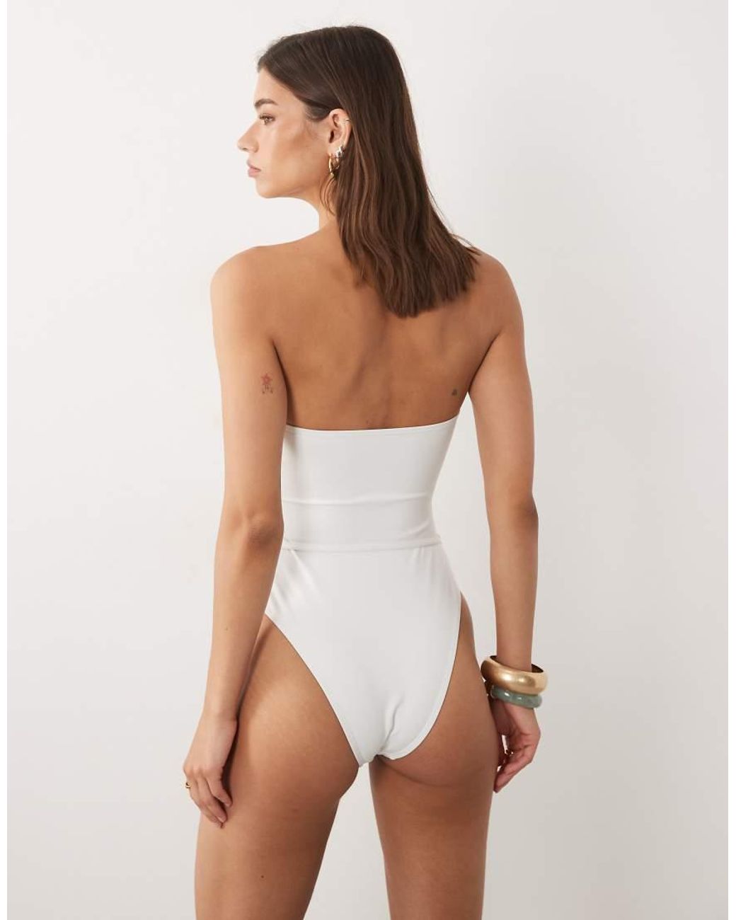 4th & Reckless Natural Bandeau Resin Belt Detail High Leg Swimsuit
