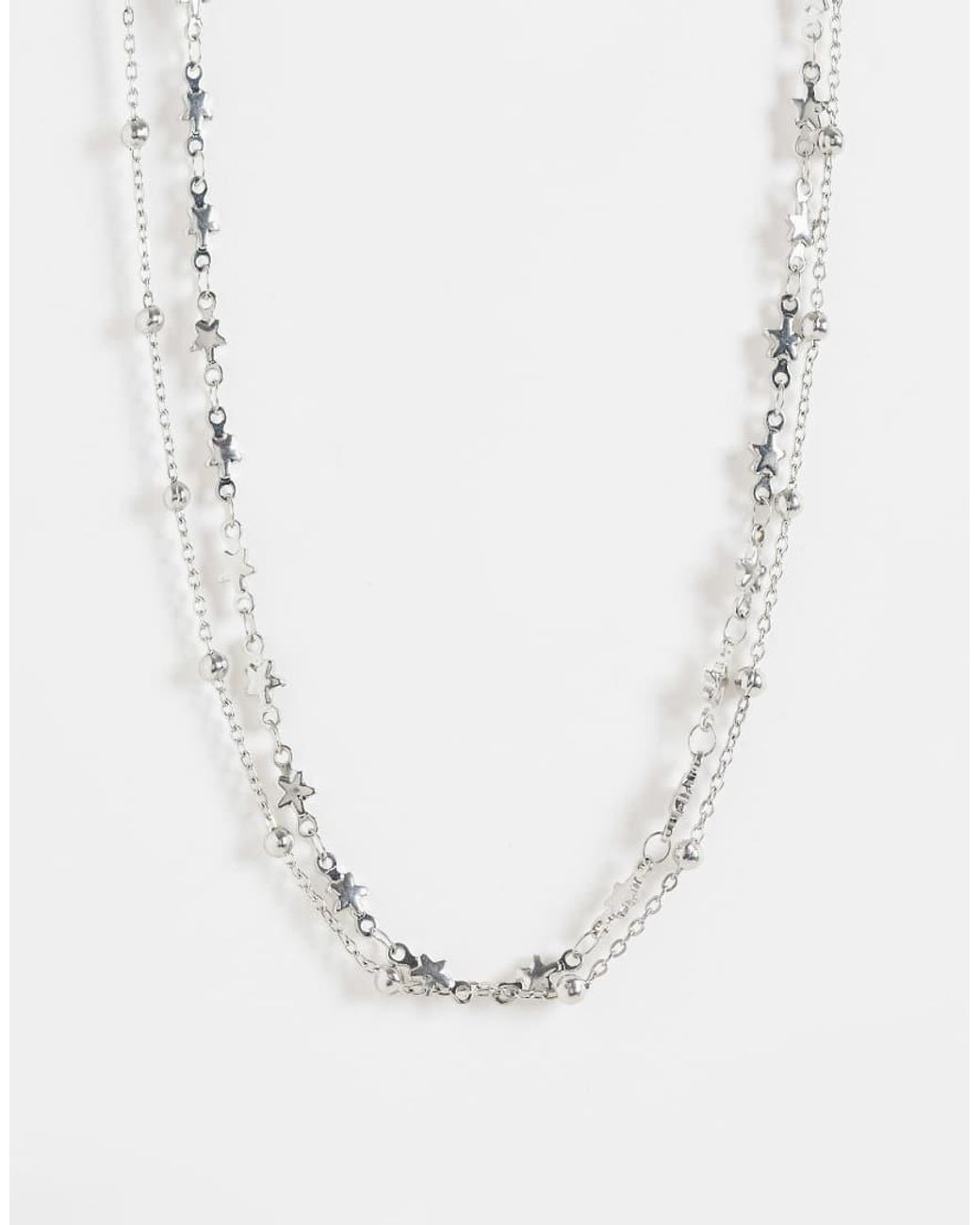 Reclaimed Vintage White 2 Row Star Chain Necklace