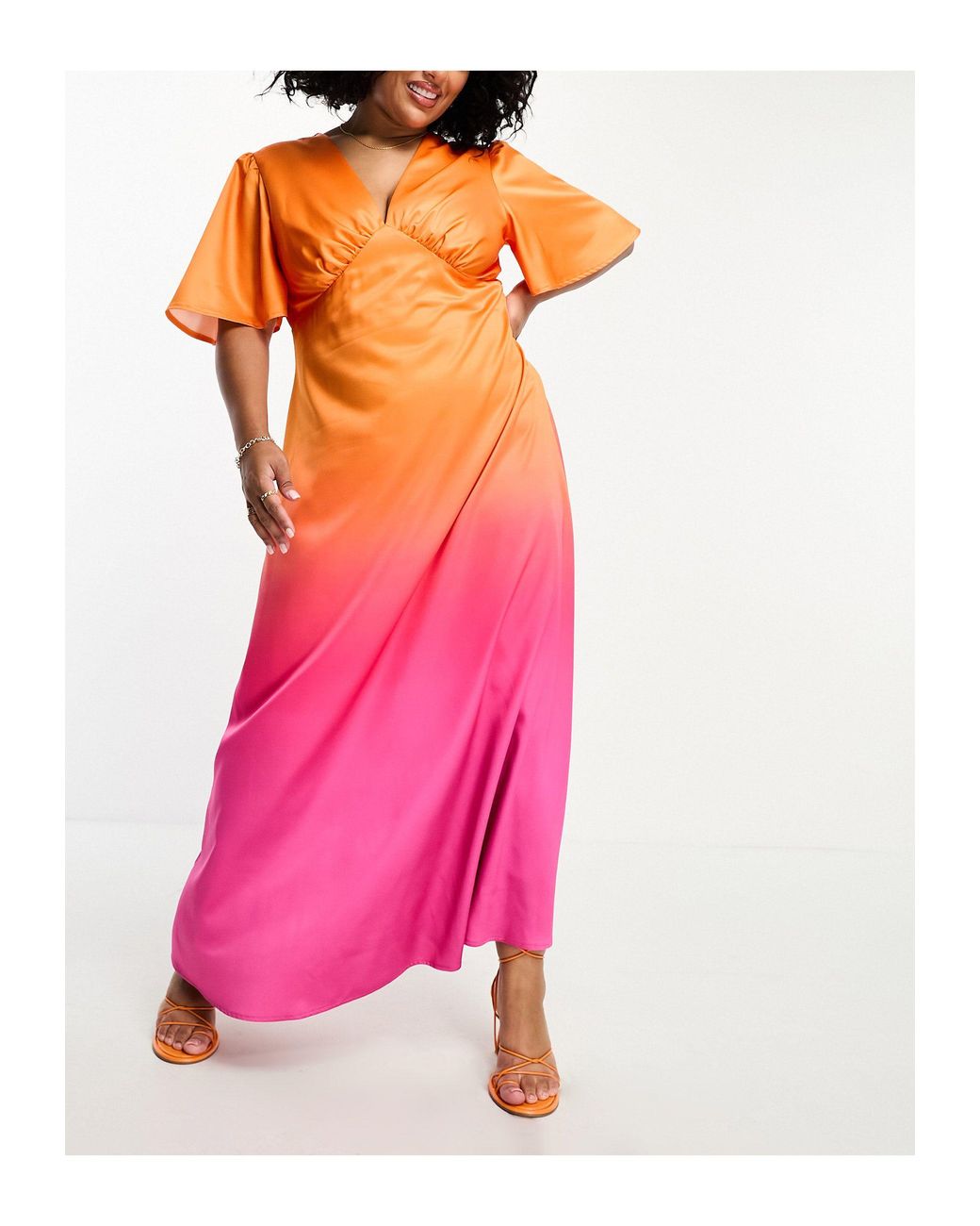Flounce London Flutter Sleeve Maxi Dress With Plunge Front in Pink