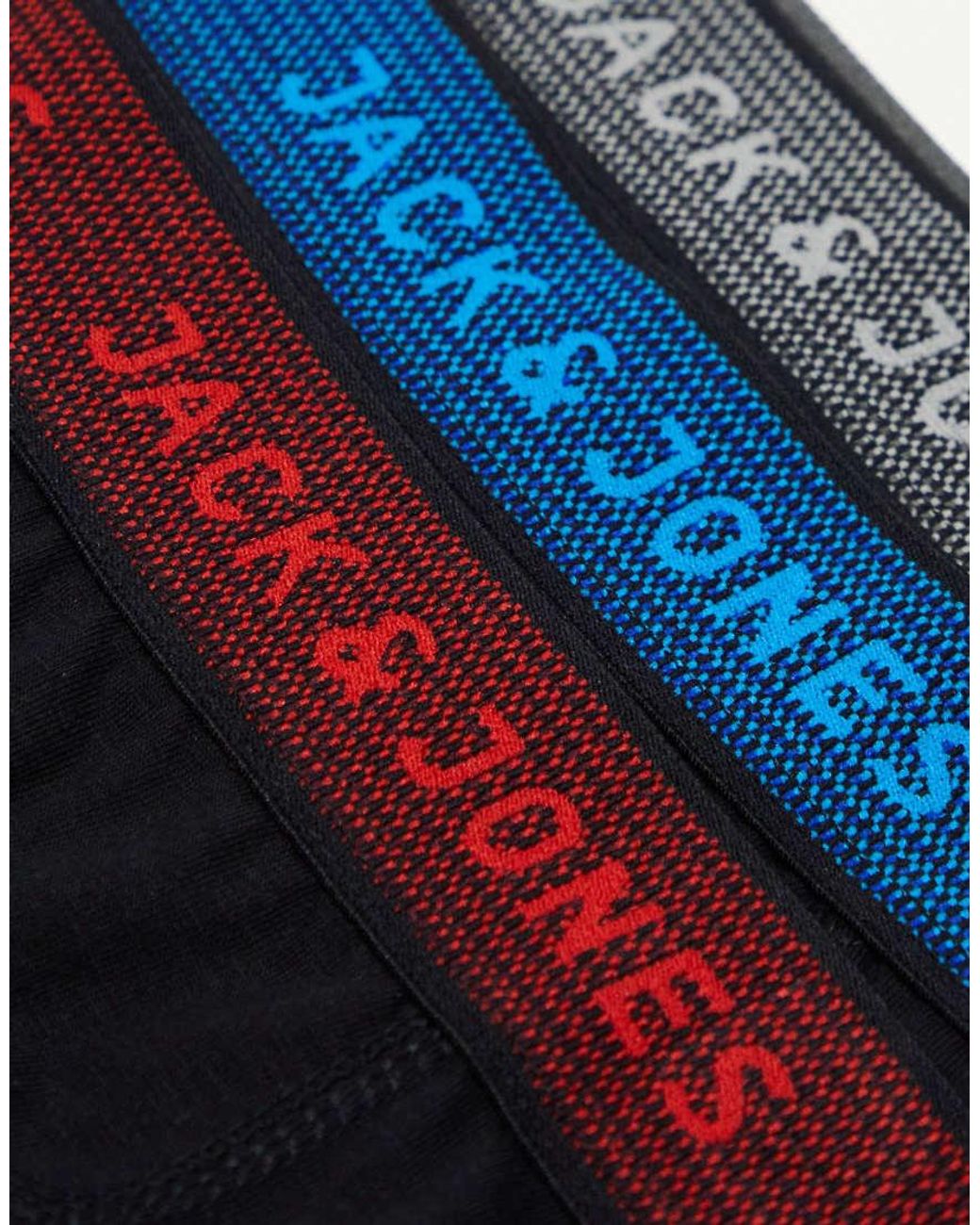 Jack & Jones Black 3 Pack Trunks With Colour Pop Waistband for men
