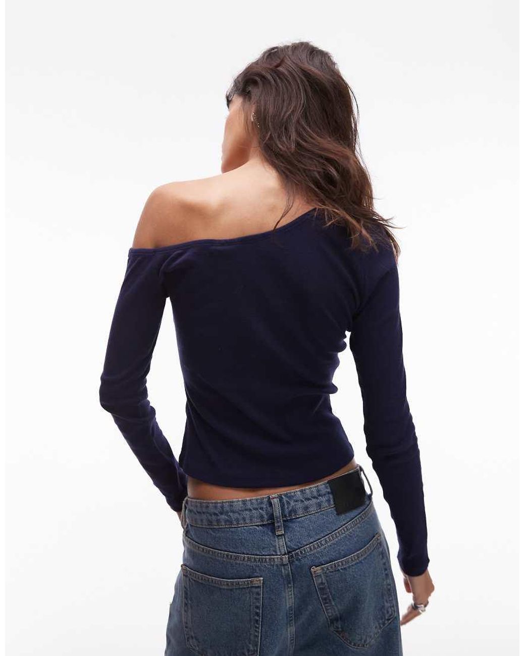 ASOS Blue Sheer Asymmetric Second Skin Top