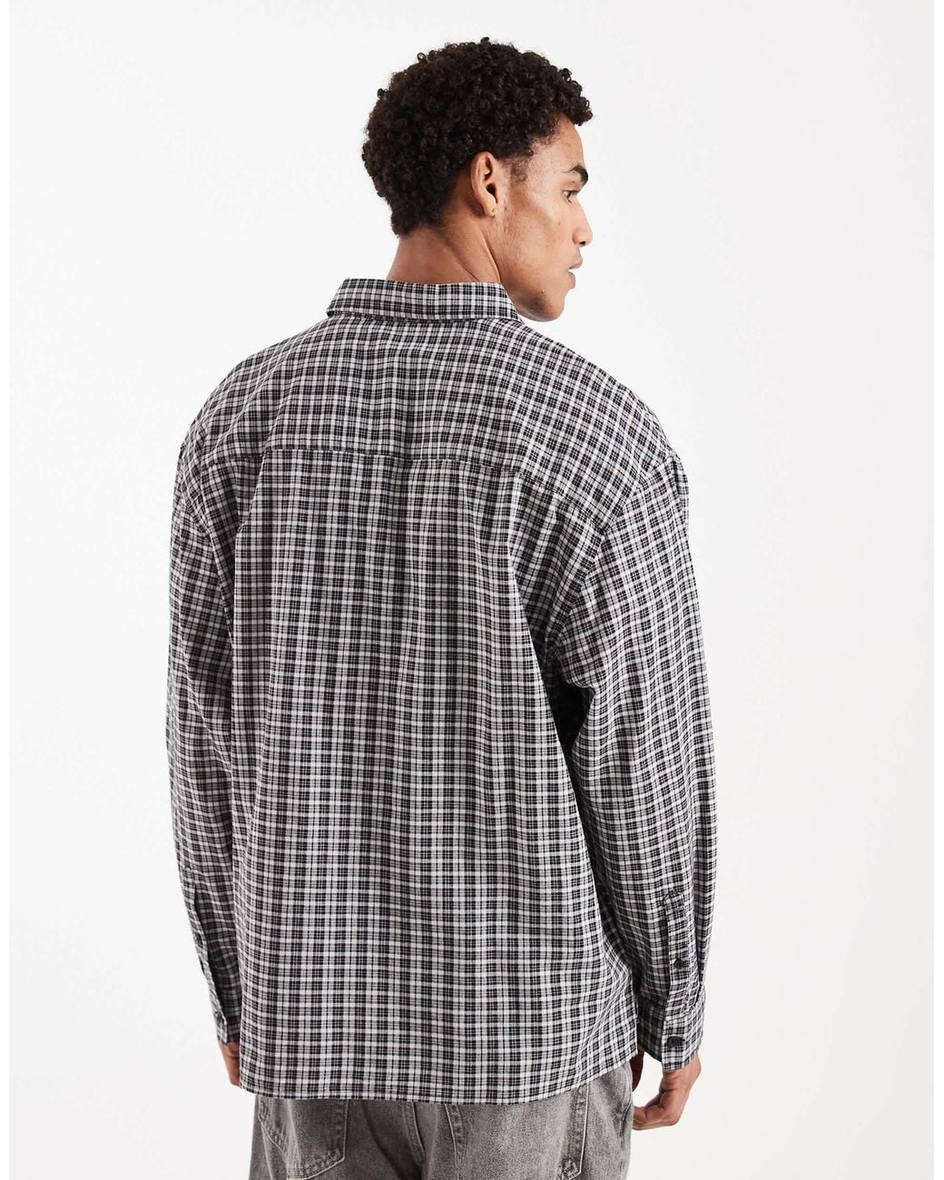 ASOS Gray Oversized Dad Plaid Shirt for men