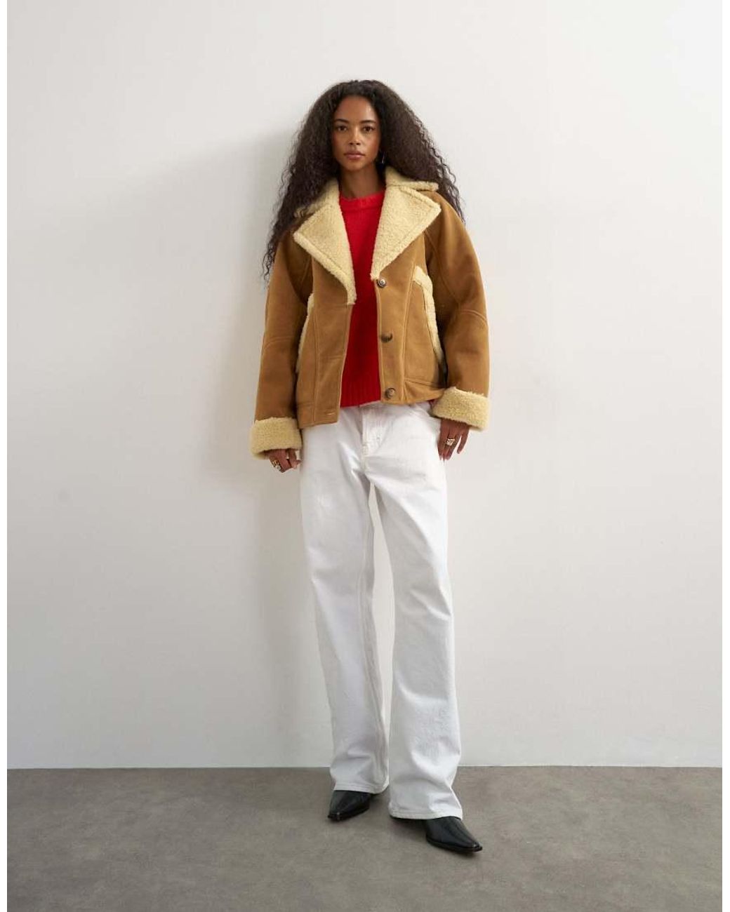 TOPSHOP Natural Super Oversized Faux Shearling Short Jacket