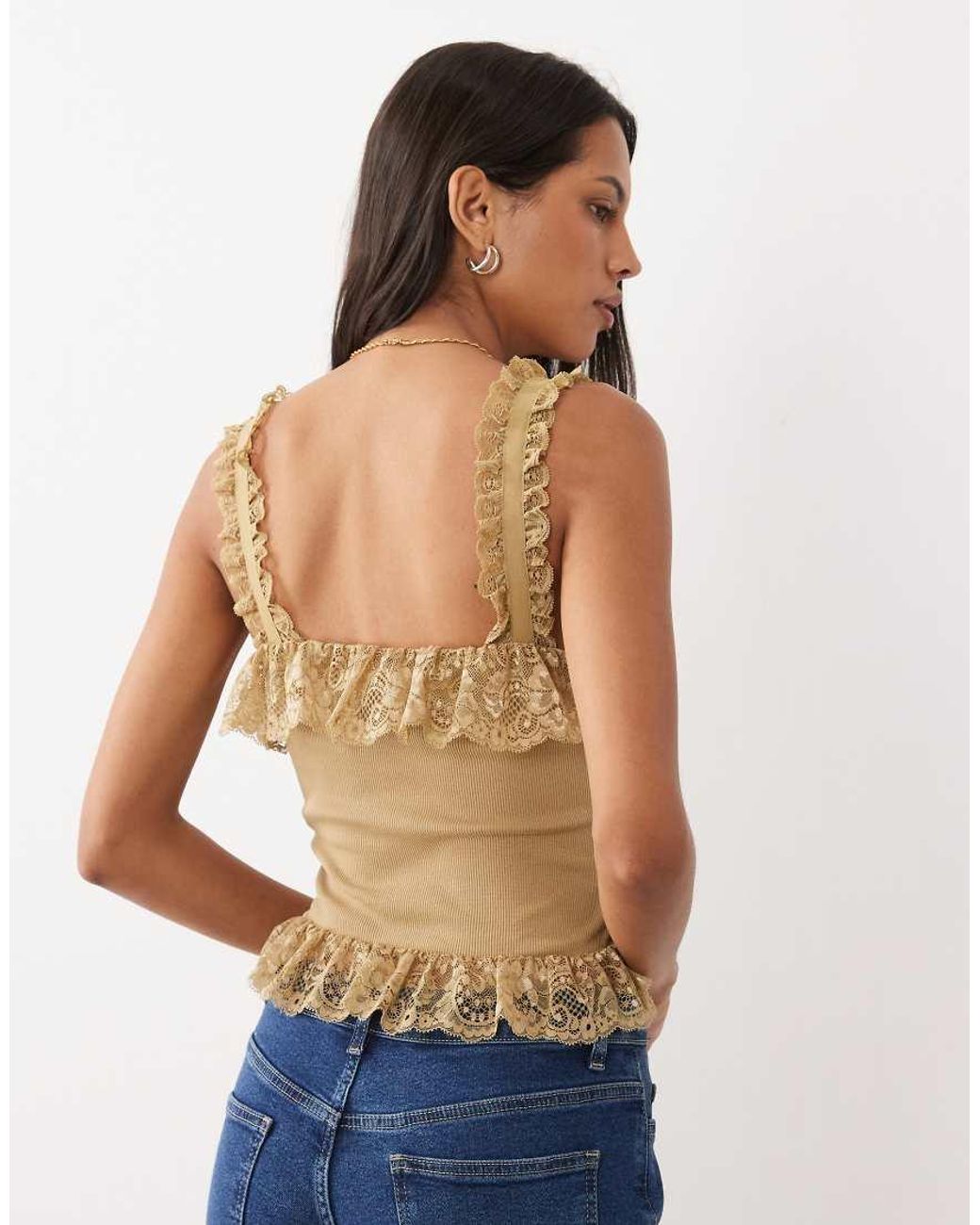 Miss Selfridge Blue Button Through Cami Corset Top With Lace