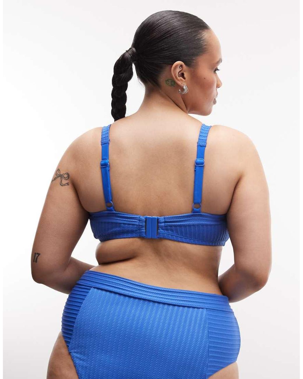 ASOS Blue Asos Design Curve Rory Spliced Rib V Wire Bikini Top