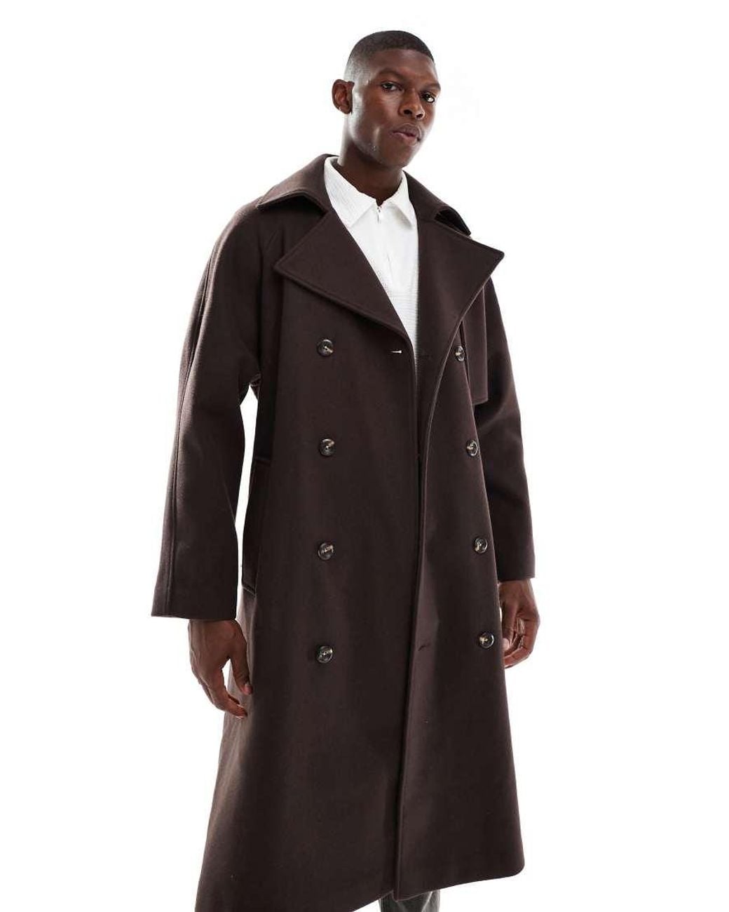 ASOS Brown Wool Look Oversized Overcoat for men