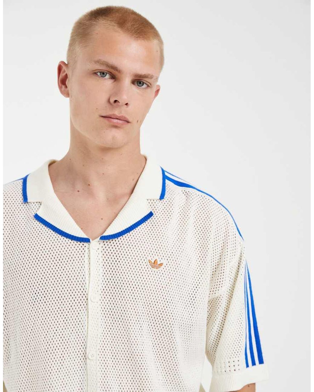 Adidas Originals Blue Revere Collar Knitted Shirt for men