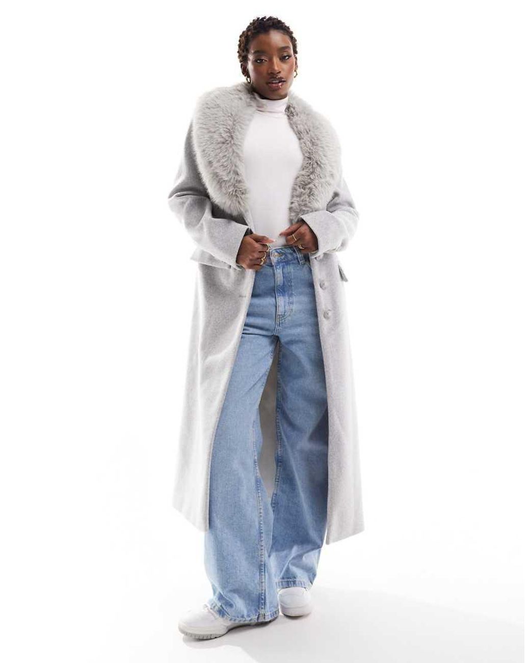 River Island Tailored Coat With Faux Fur Collar in Blue Lyst UK