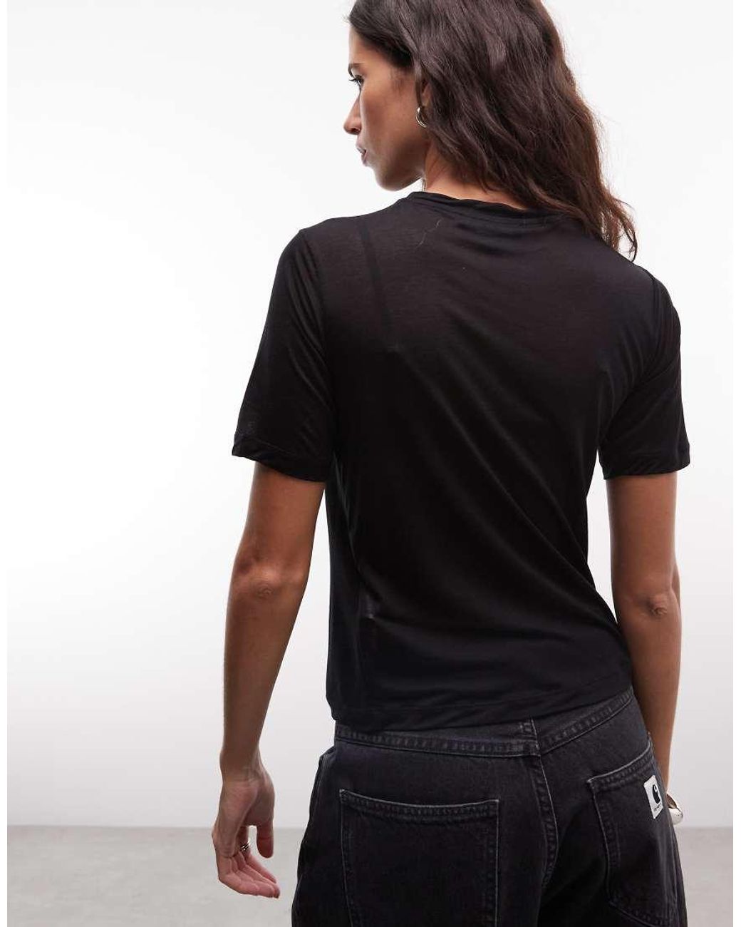 AllSaints Black Athea Short Sleeve Sheer Graphic Logo T-Shirt
