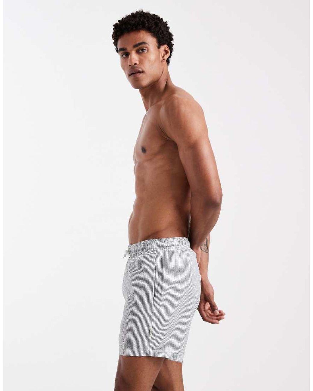 Only & Sons White Seersucker Swim Shorts for men