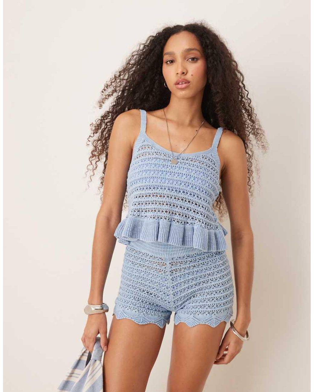 ASOS Blue Knitted Crochet Cami Top Co-ord