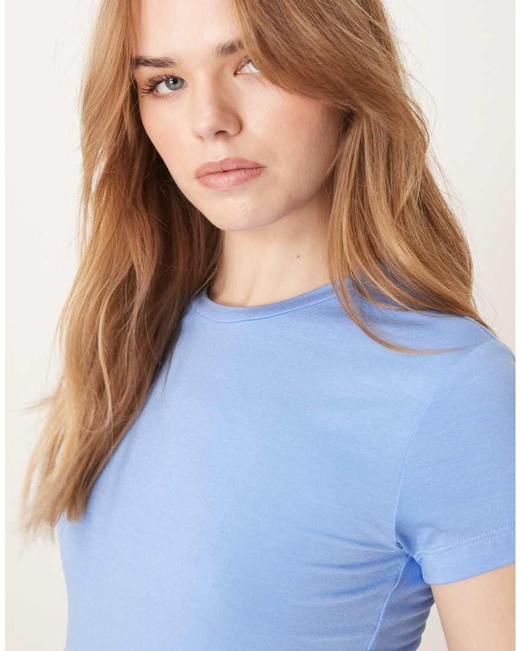 Gina Tricot Blue Jersey Short Sleeve Top With Round Neck