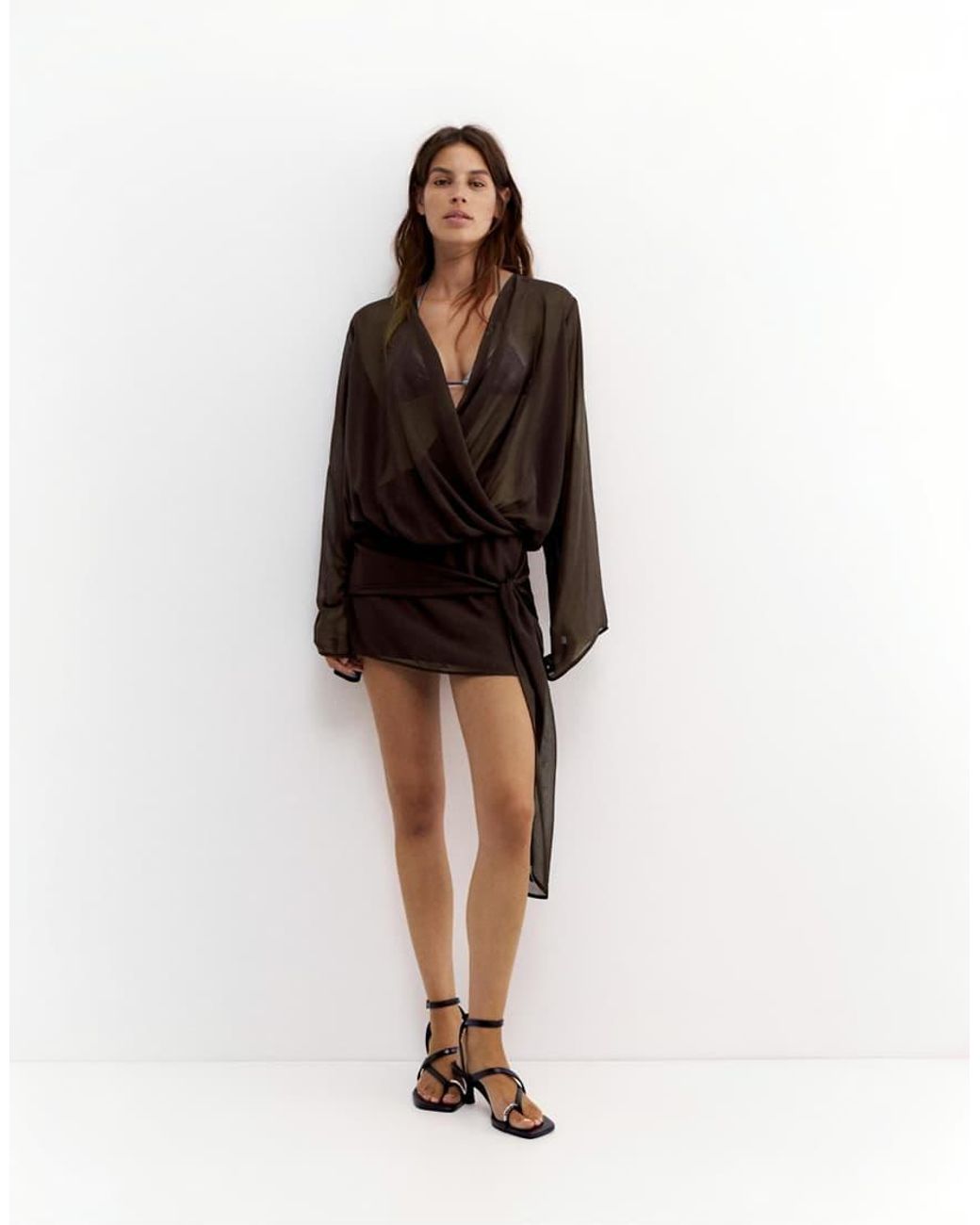 Pull&Bear Brown Draped Wrap Dress