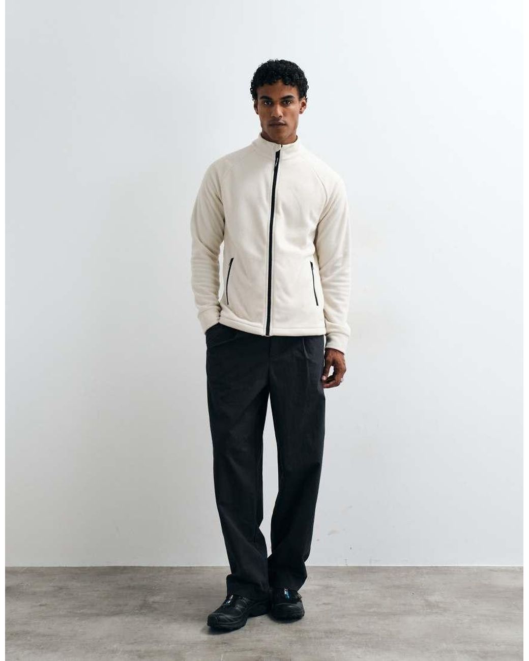 Jack & Jones White Zip Up Fleece Jacket for men
