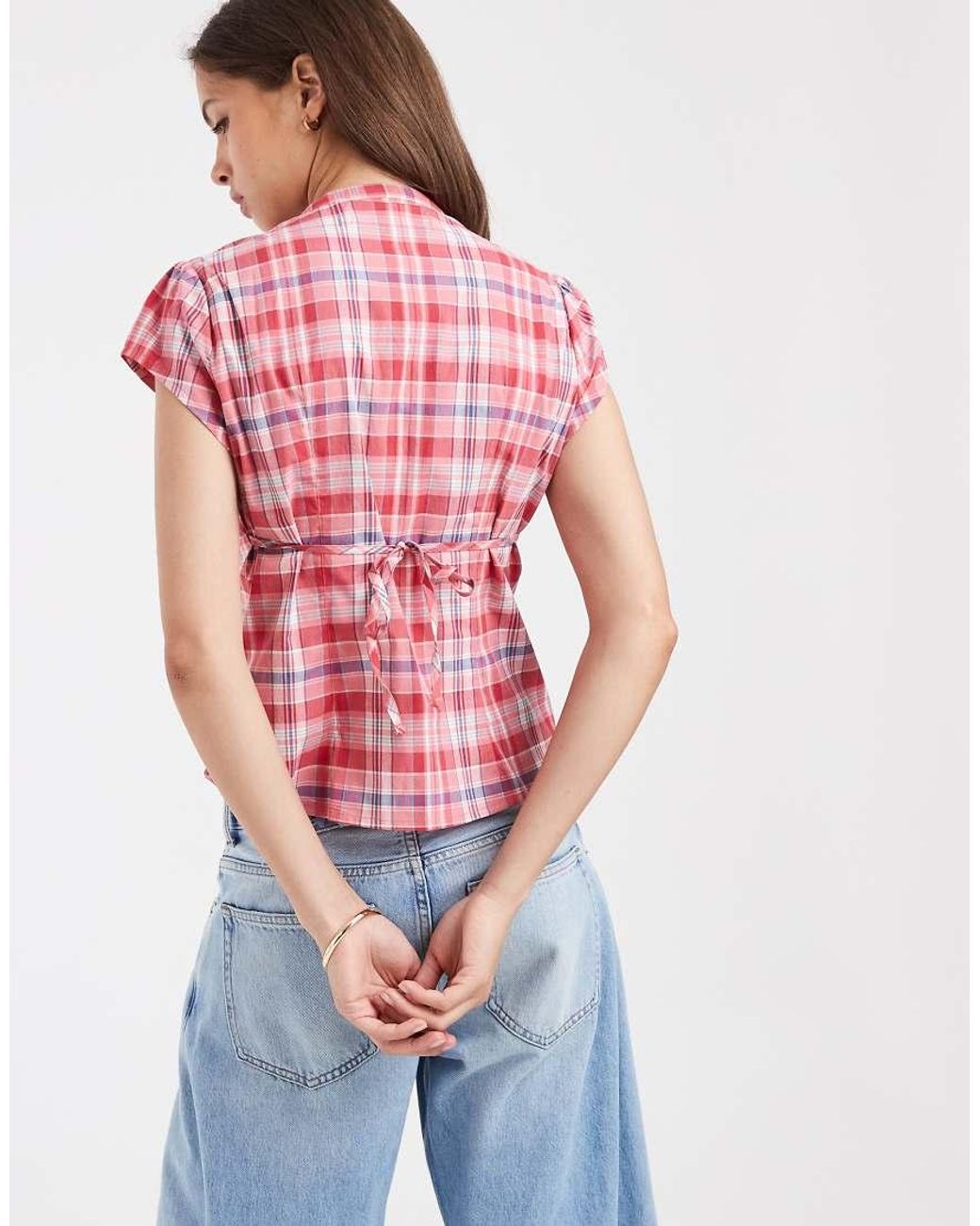 Hollister Blue Short Sleeve Henley Shirt With Tie Back Detail