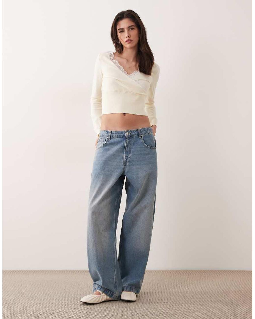Miss Selfridge White Knitted Wrap Top With Lace Trim Detail