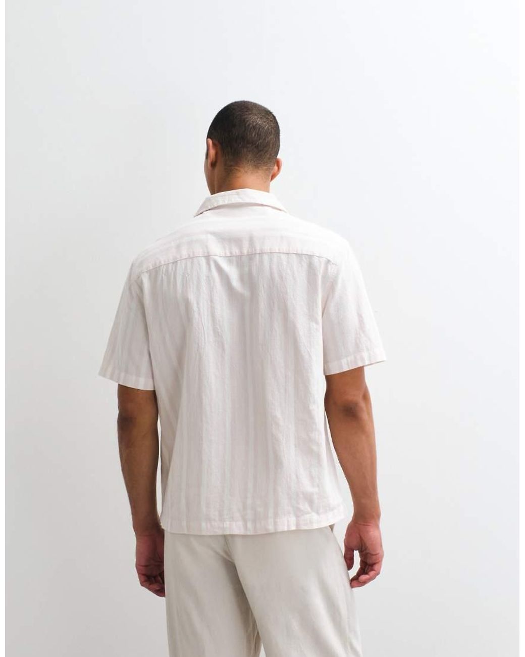 ASOS White Relaxed Linen Look Stripe Shirt for men