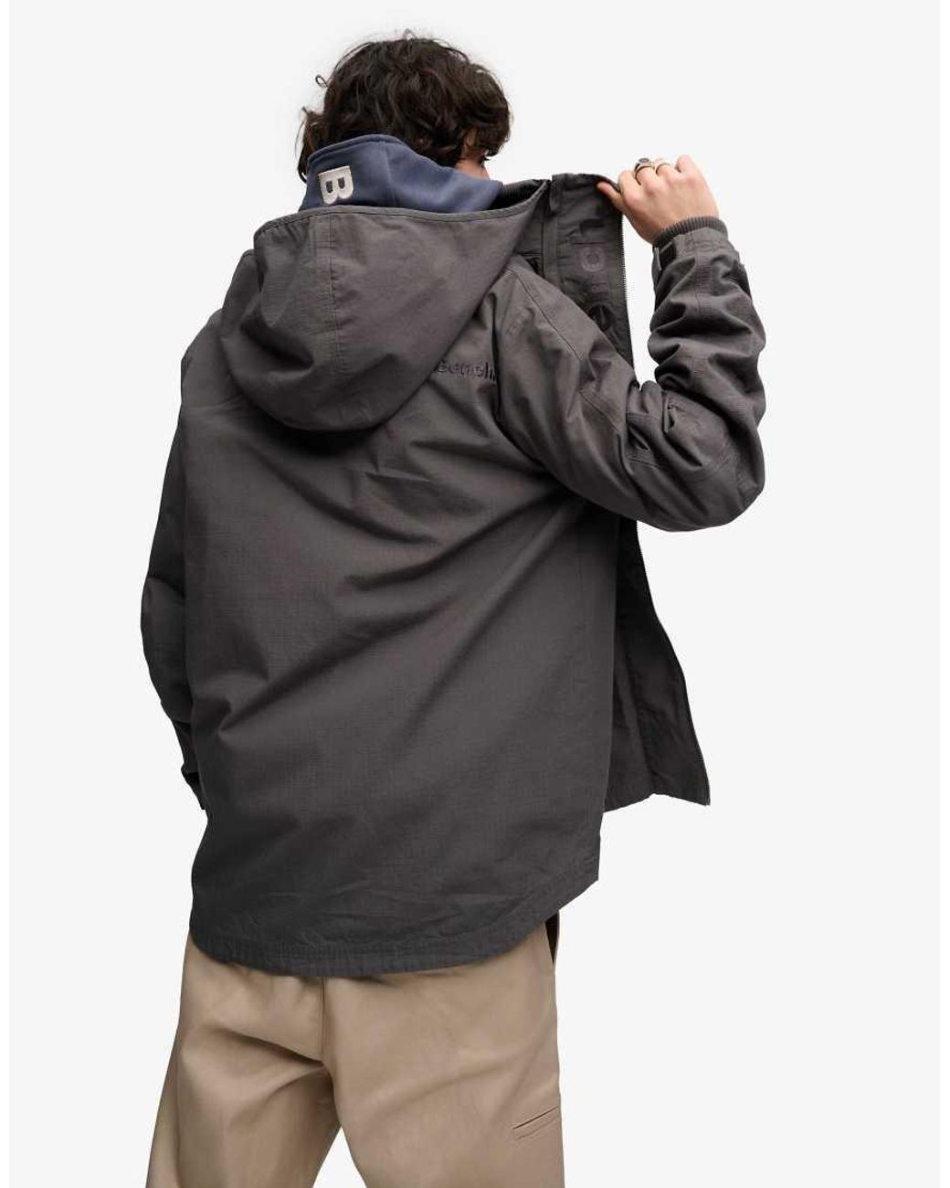 Bench x Superdry & Co Gray Hooded Ripstop Jacket for men