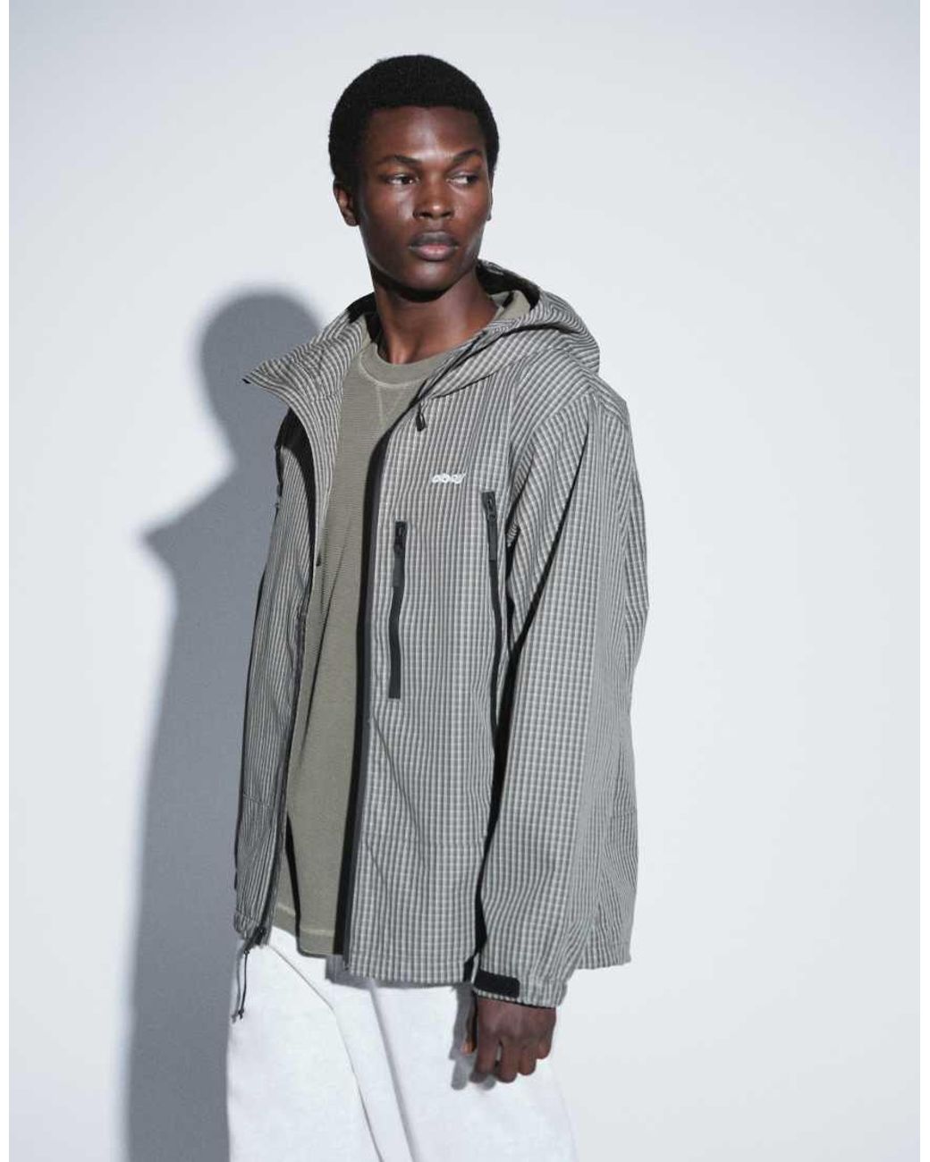Obey Gray Checked Zip Through Hooded Jacket for men