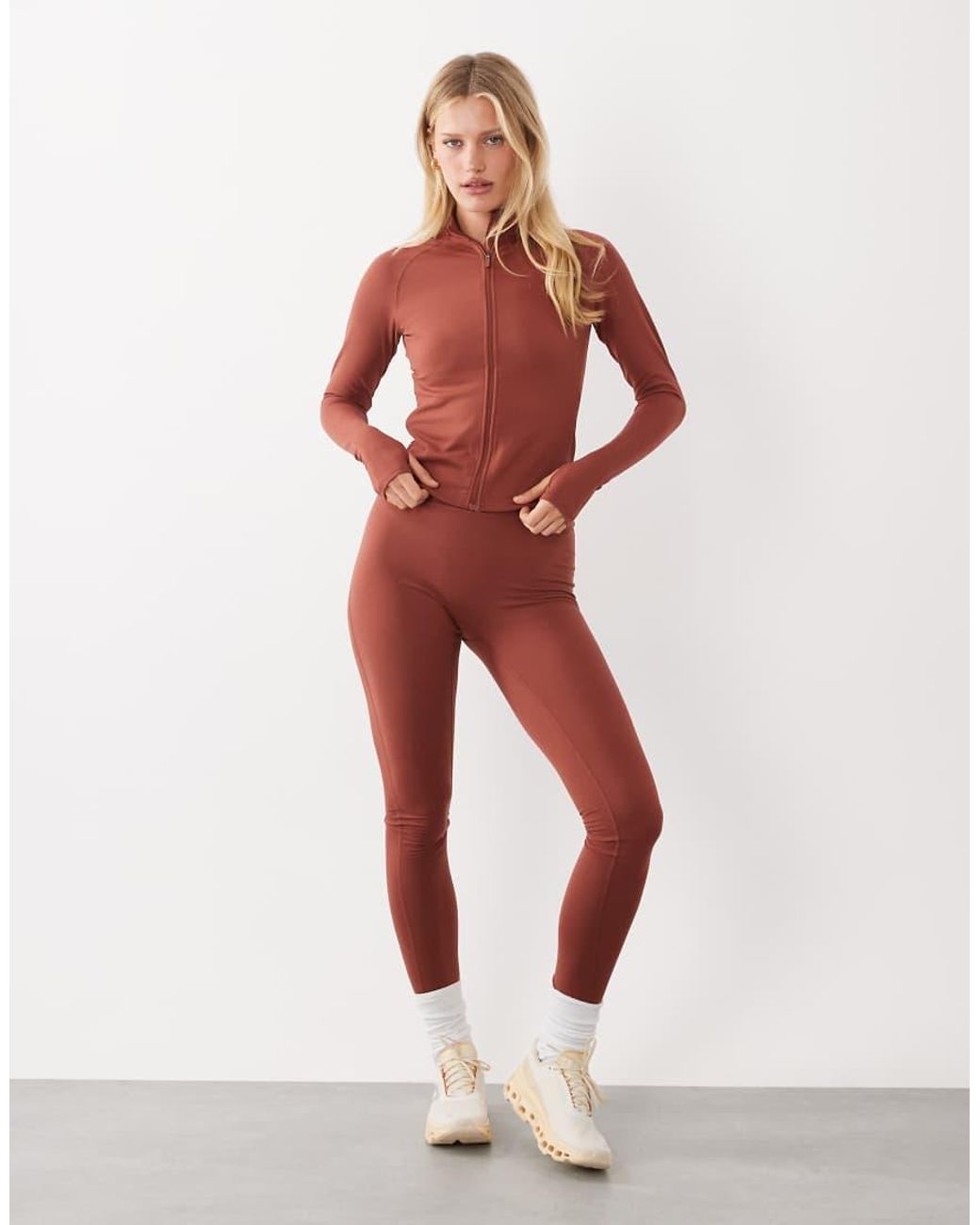 4505 Red Icon Zip Up Studio Long Sleeve Top