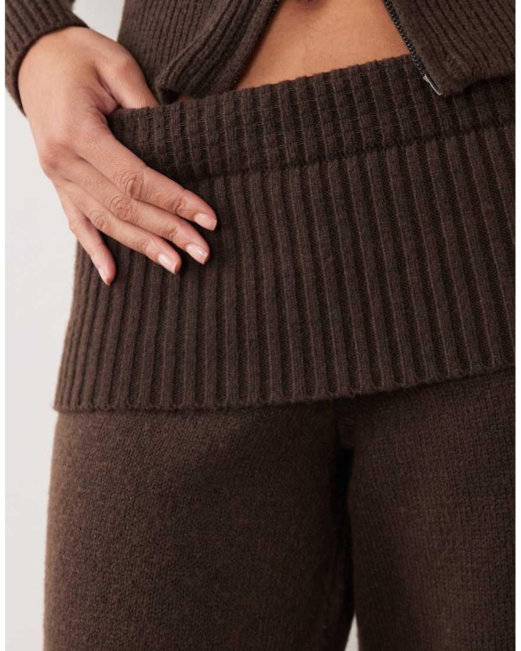 Aria Cove Natural High Waisted Fine Knit Wide Leg Trousers Co-Ord