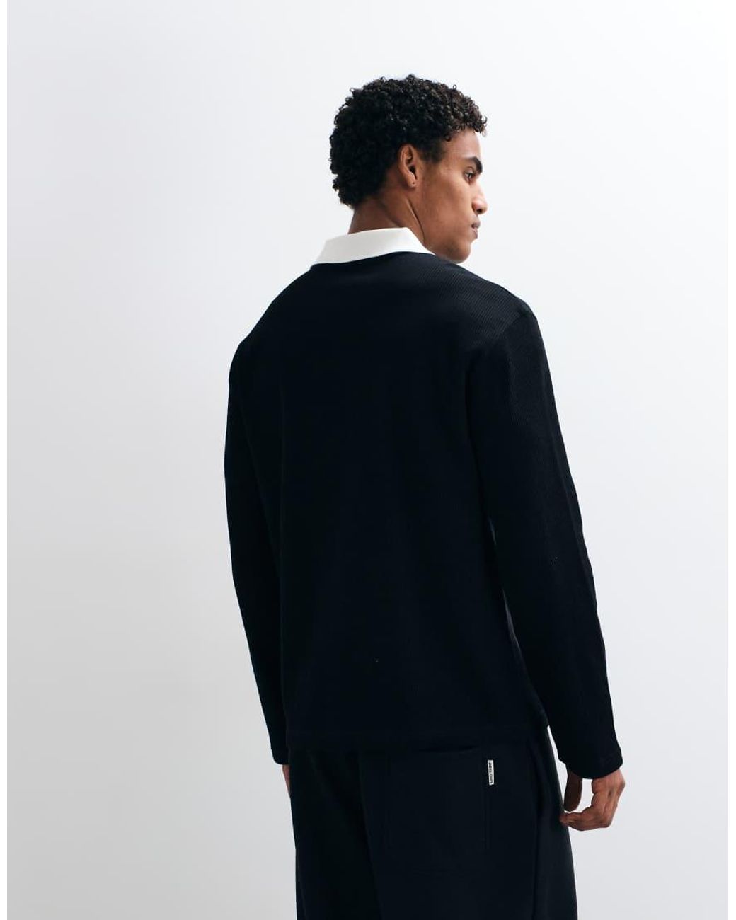 ASOS Blue Heavyweight Relaxed Long Sleeve Polo With Piping And Text Graphic for men