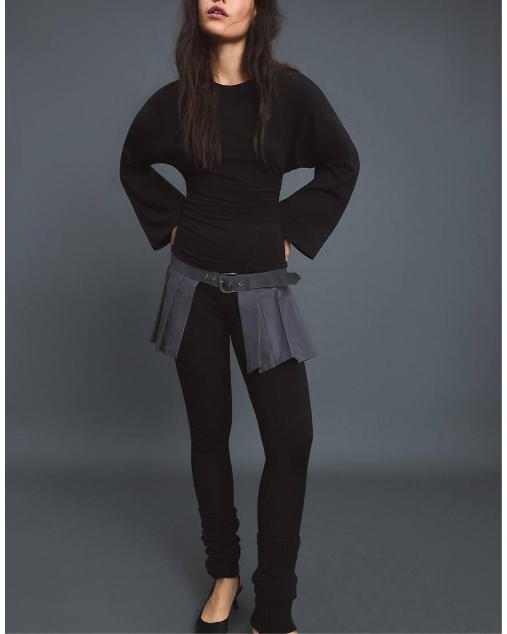 Stradivarius Blue Pleated Skirt Belt