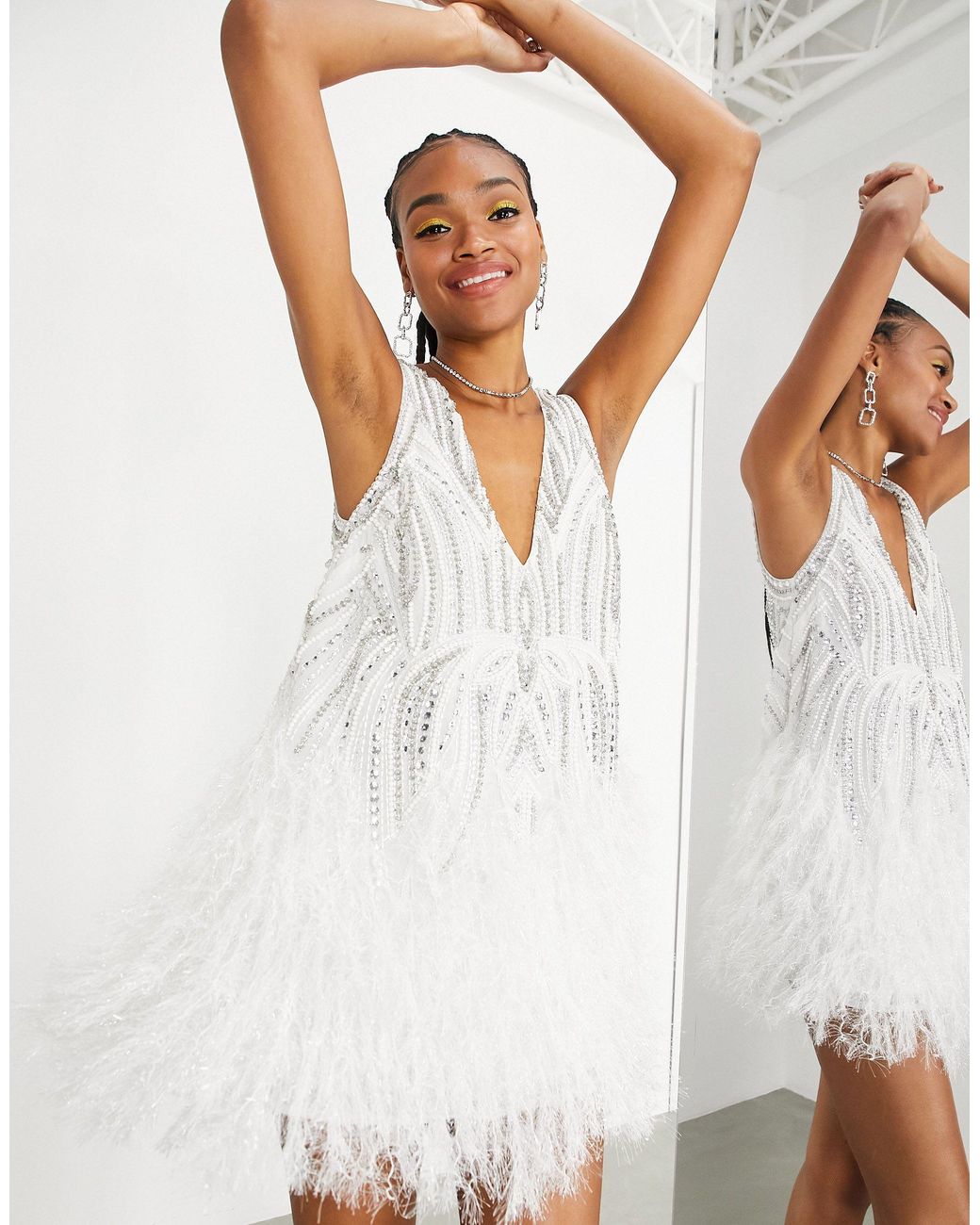 Asos white beaded dress outlet