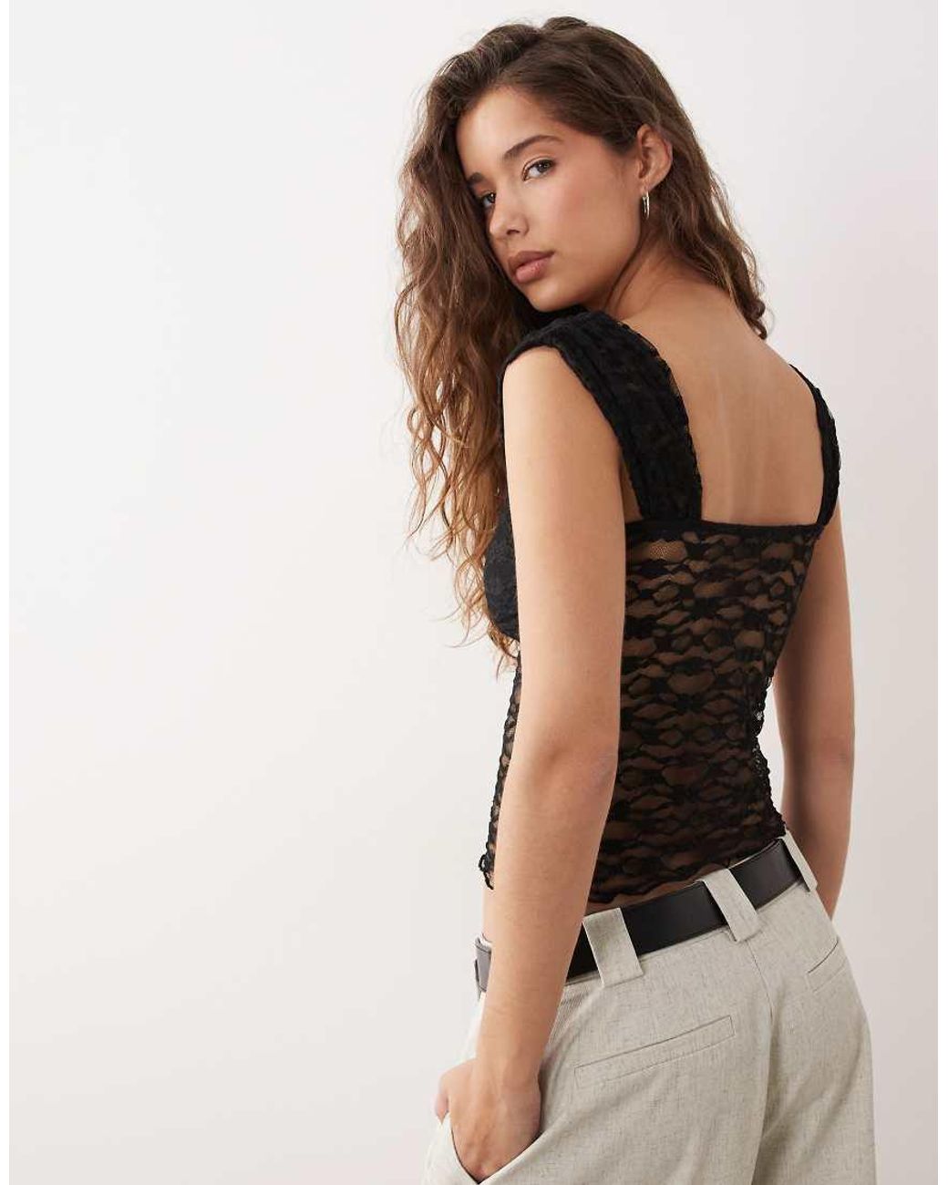 Miss Selfridge Brown Lace Top